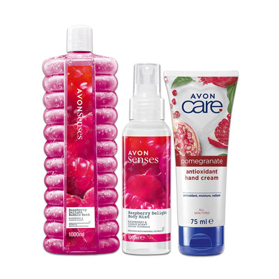 Raspberry Bubble Bath + Body Mist + Hand Cream Pack